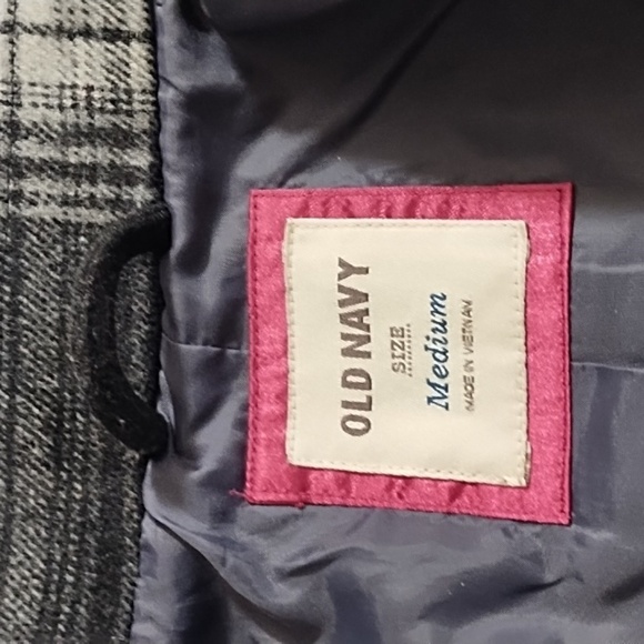Old Navy Wool Blend Lined Double Breasted Plaid Pea Coat Jacket Medium - Picture 6 of 14
